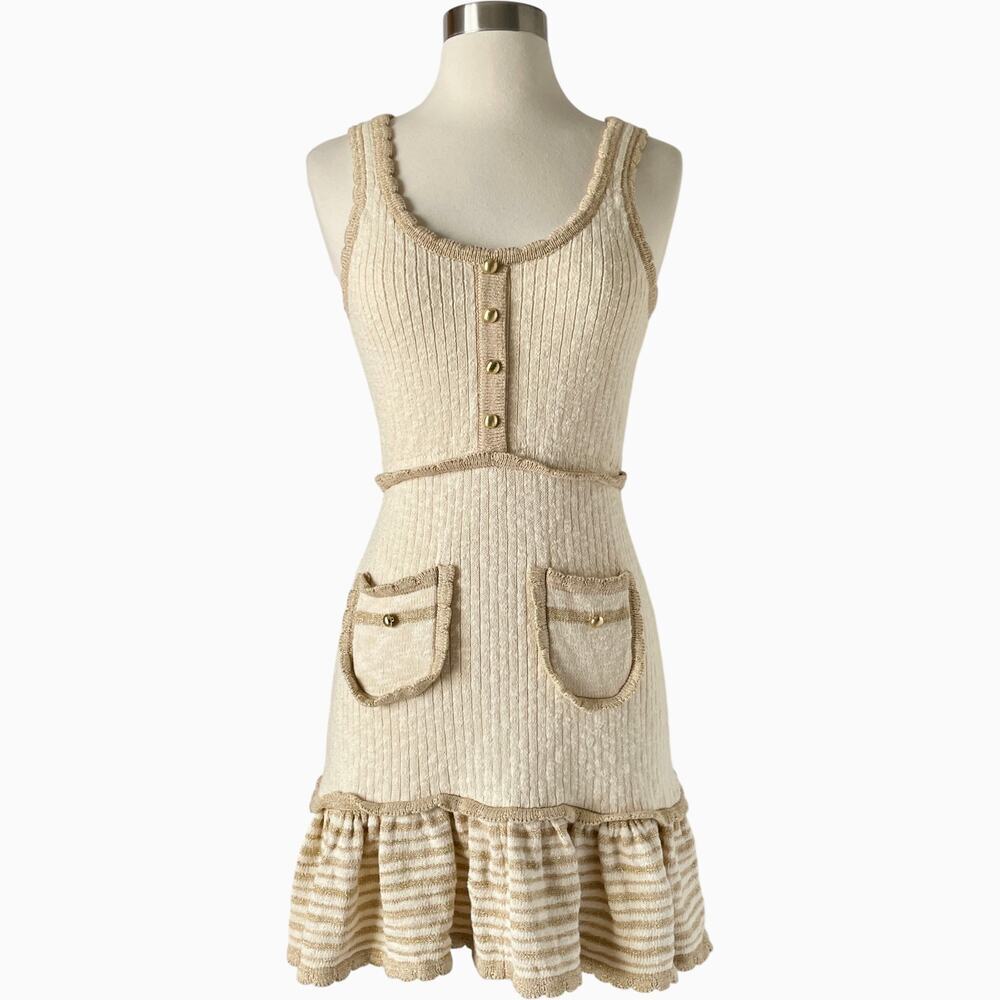 Alice McCall Heaven Help Knit Mini Dress Button Pocket Ruffle Trim 2 Cream - Picture 10 of 10